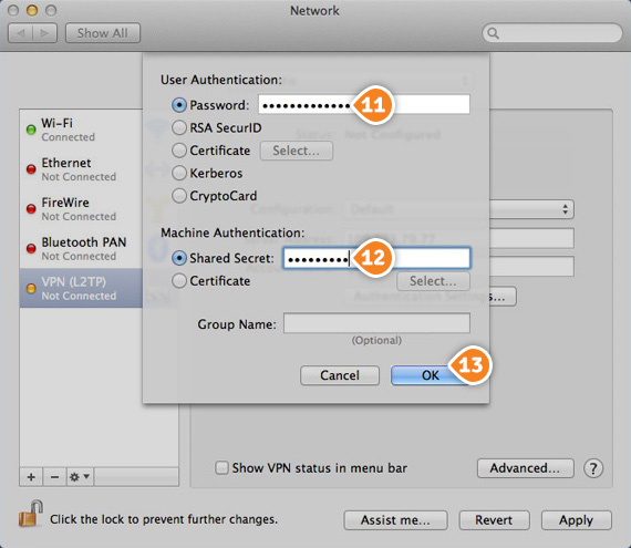 How to set up L2TP on Mac OS: Step 6