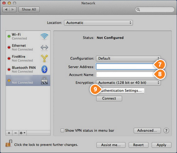 How to set up PPTP  on Mac OS: Step 4
