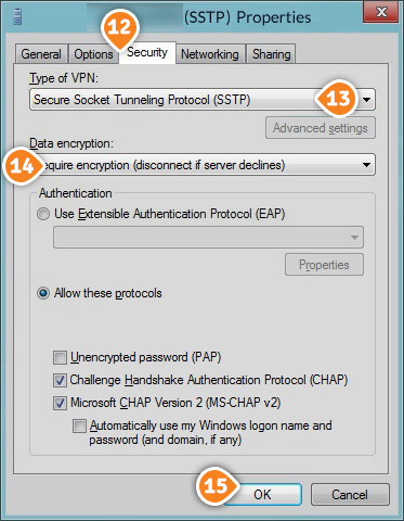 How to set up SSTP on Windows 8: Step 8